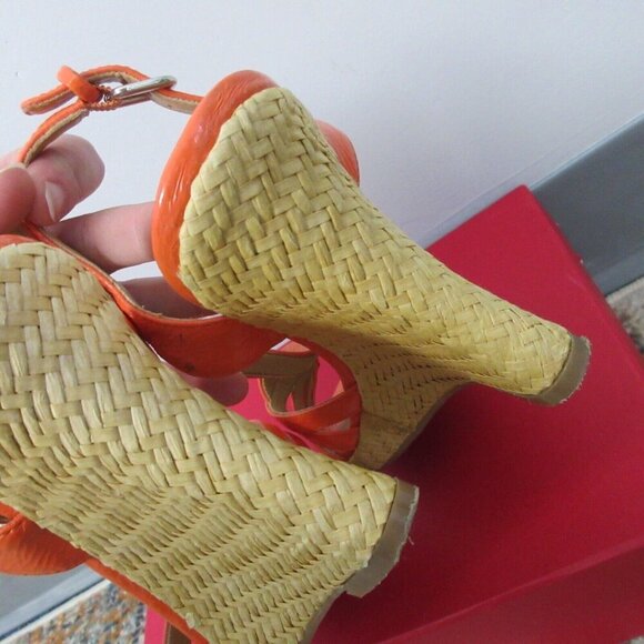 Nine West Wedge Strappy Sandals Women 7 Coral Slingback High Heels Party y2k 496 - Picture 3 of 13